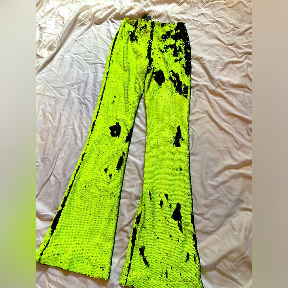 Neon Yellow and Black Flare Pants